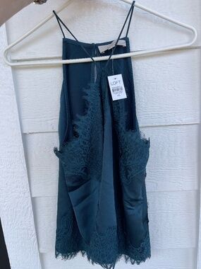 Loft Blue/Green Lace Trim Halter Top